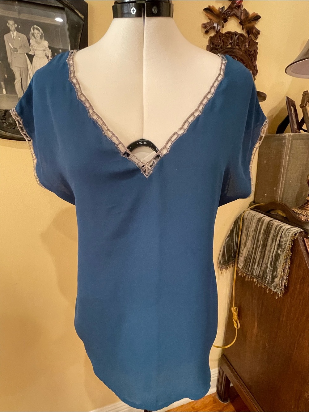 Mi Ami Blue Embroidered Cutwork Back Boho Blouse Small